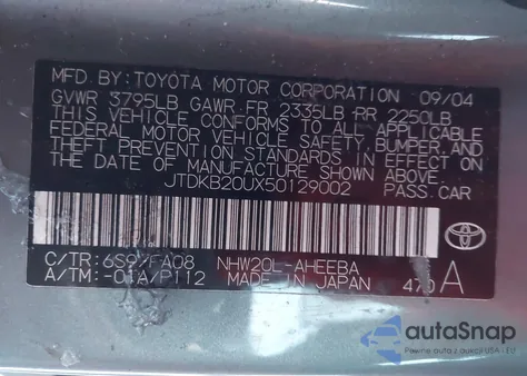 2005 Toyota Prius z USA, uszkodzony, nr VIN JTDKB20UX50129002